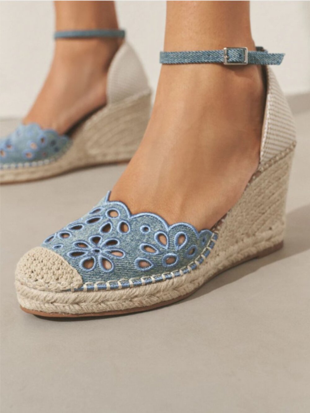 NEXT Denim Forever Comfort® Broderie Closed Toe Wedges